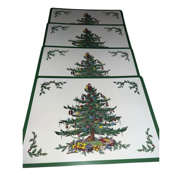 Vintage Spode Pimpernel Hard Cork Christmas Tree Place Mats Set of 4 - Picture 1 of 5
